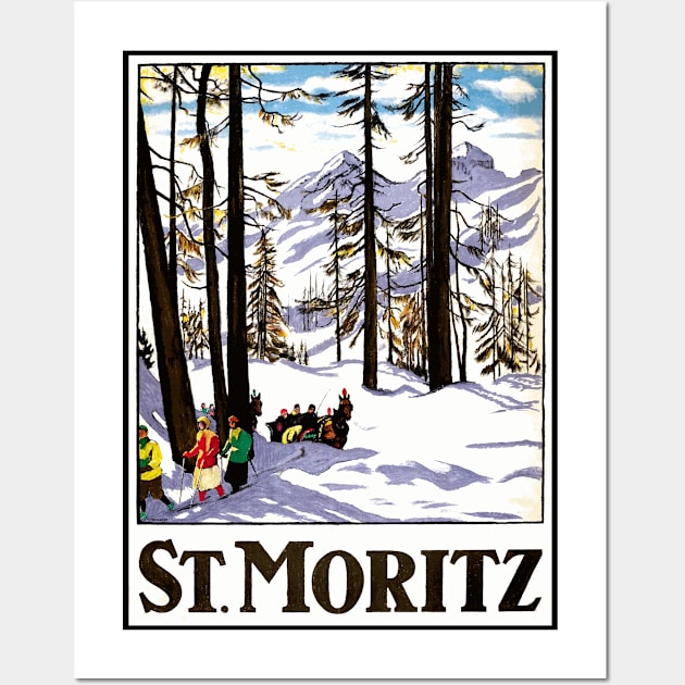 St. Moritz, Switzerland - Vintage Travel Poster Design Wall Art by Naves